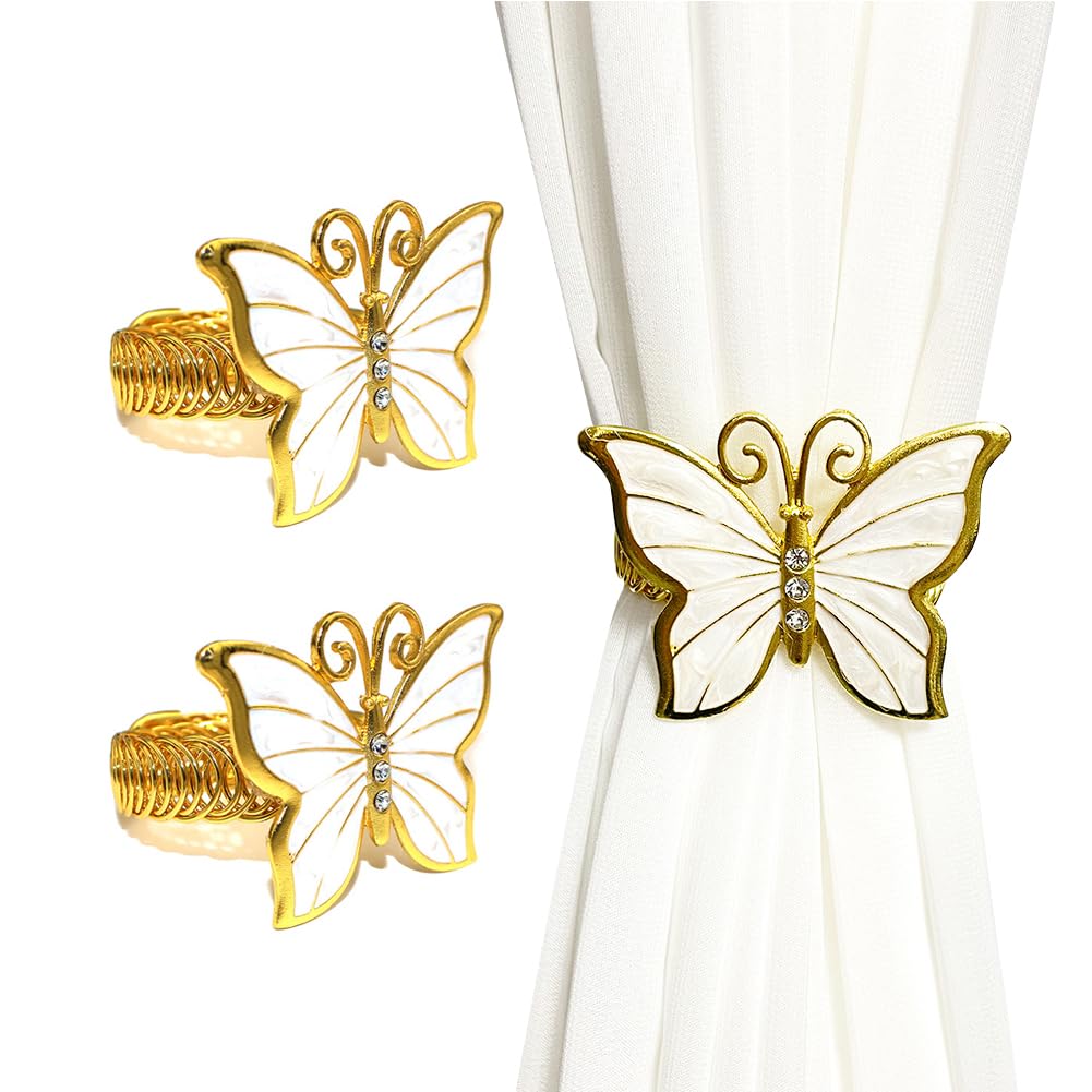 Butterfly Curtain Tiebacks, 2 Pack Lovely Butterfly Curtain Tie glrovazas Gold Curtain Tieback Decorative Drape, Window Curtain Decorative Buckle Holder for Home Office Cafe Balcony