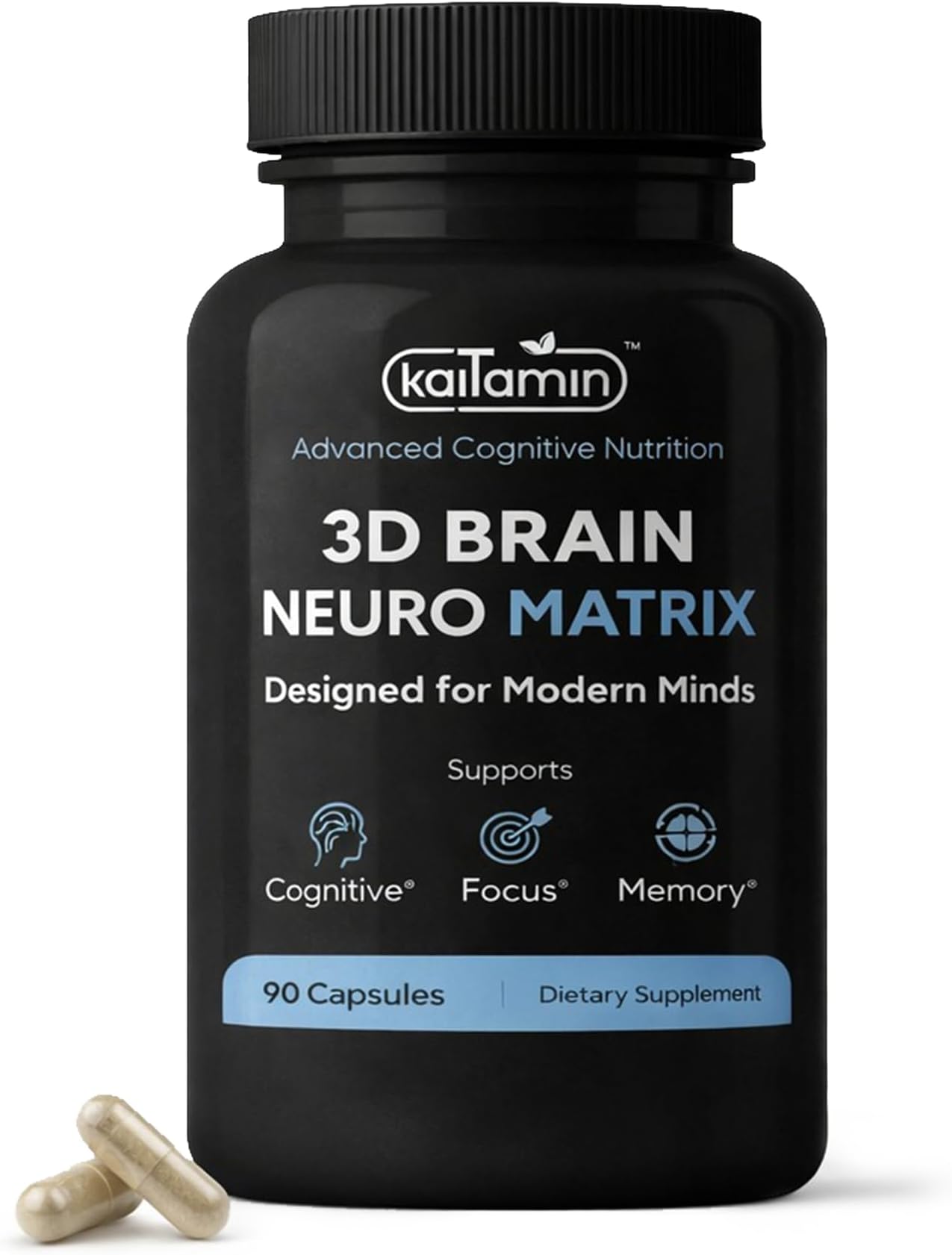 Brain Supplement for Memory & Focus – Eurofins Tested Nootropic | Ginkgo Biloba, Huperzine A, Bacopa Monnieri, Phosphatidylserine, Caffeine-Free Gelatin, 90 Capsules 3-Month Supply