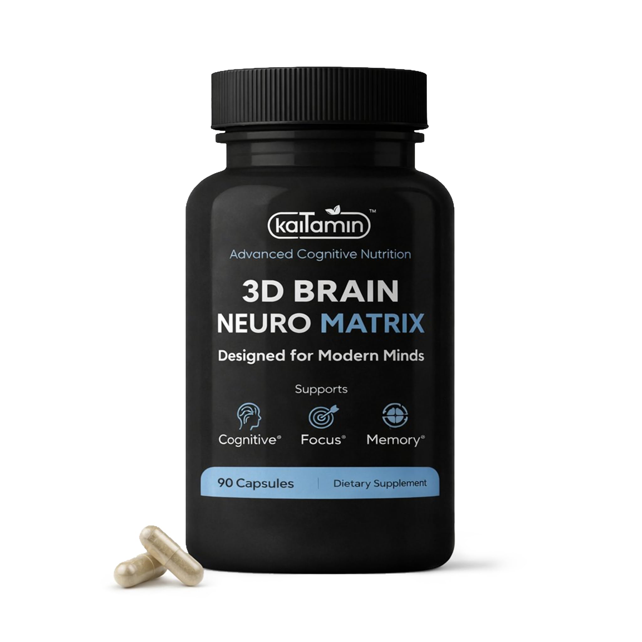 Brain Neuro Matrix – Memory & Focus Nootropic with Ginkgo Biloba & Huperzine A – Caffeine-Free Vegan Brain Supplement for Clarity, Focus & Mood – 90 Capsules (3-Month Supply)