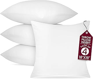 Hannah Linen Throw Pillow Inserts 18x18 – 4 Pack Square Decorative Cus...