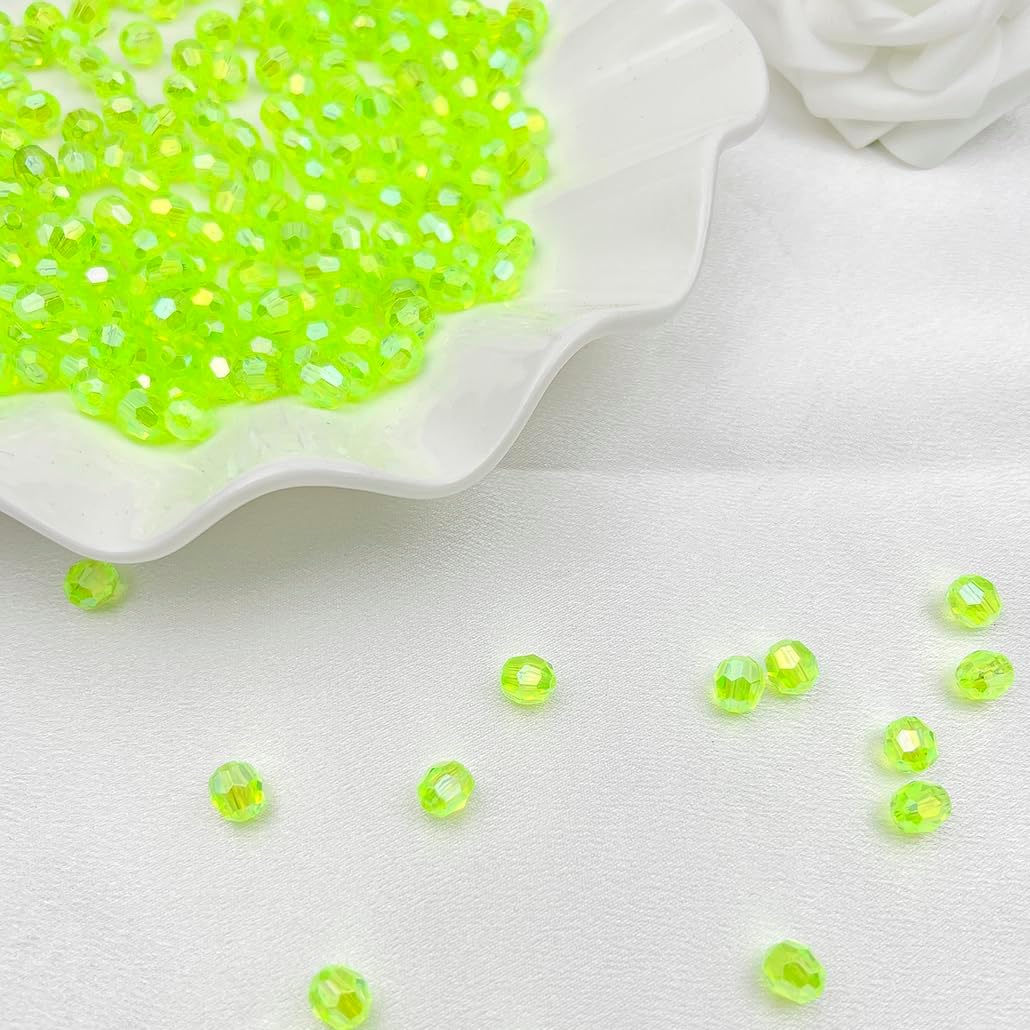 1000 Pcs 6MM AB Color Crystal Acrylic Beads Round Faceted Crystal Plastic Bead Spacer Beads for Jewelry Making, Bracelets Necklaces Earrings Wind Chimes Suncatchers(404 - Fluorescent GreenAB) - Image 2