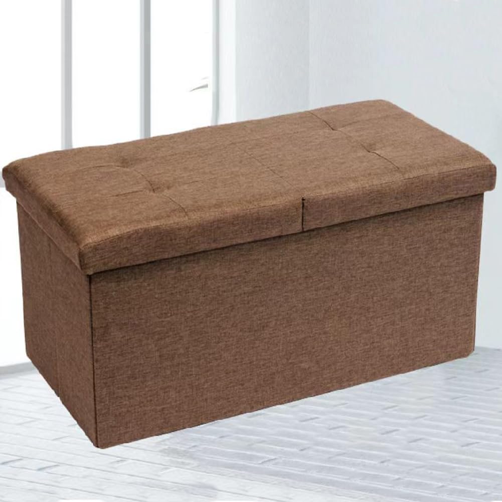 BAKAJI Cassapanca Pouf Contenitore con Rivestimento in Lino, Poggiapiedi con Struttura in Legno, Seduta Imbottita e Comoda, Multiuso, Ideale per Camera da Letto, Ingresso, Design Moderno (Marrone)