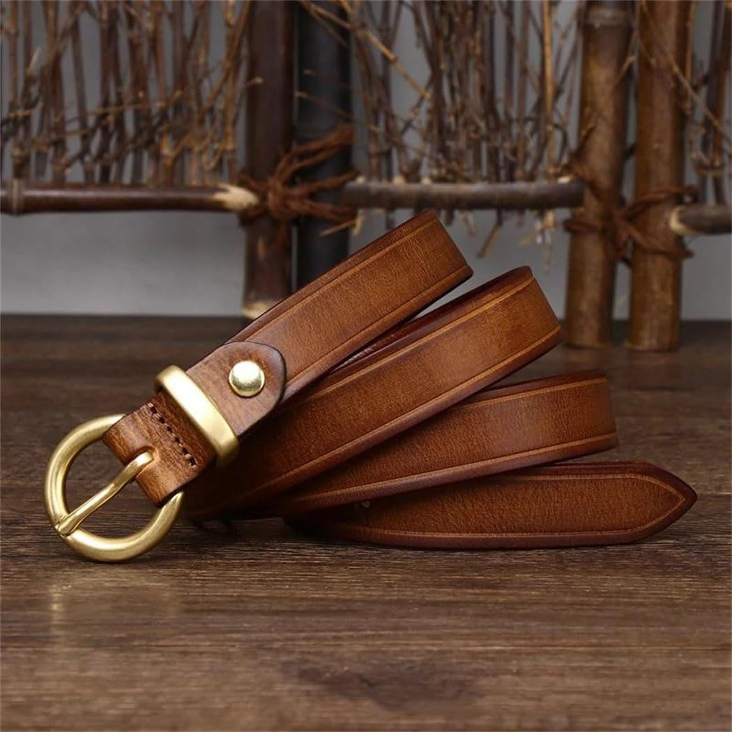 Women's Leather Belt - 2.4 cm Cowhide with Copper Buckle for Jeans