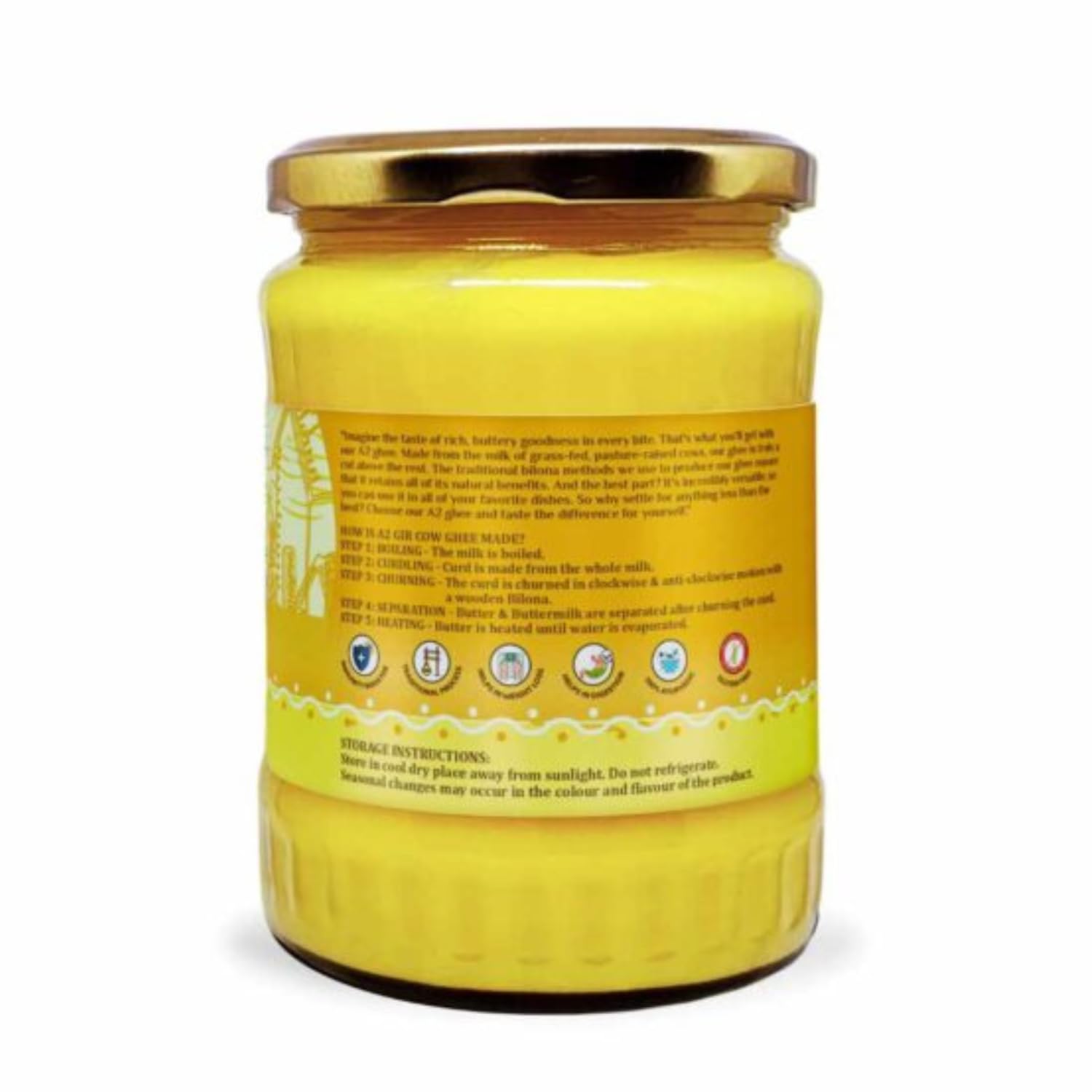 Sohamna Organics Premium A2 Gir Cow Cultured Desi Ghee 500ml | Natural Ghee | Vedic Bilona Method | Pure, Healthy, Non-GMO, Grass fed with Gut Health