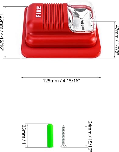 Miniatura 6 de QWORK Alarma de incendios, 12  24 V CC con cable de sonido y luz de alarma de incendios de advertencia estroboscópica de sirena, sensor de sistema