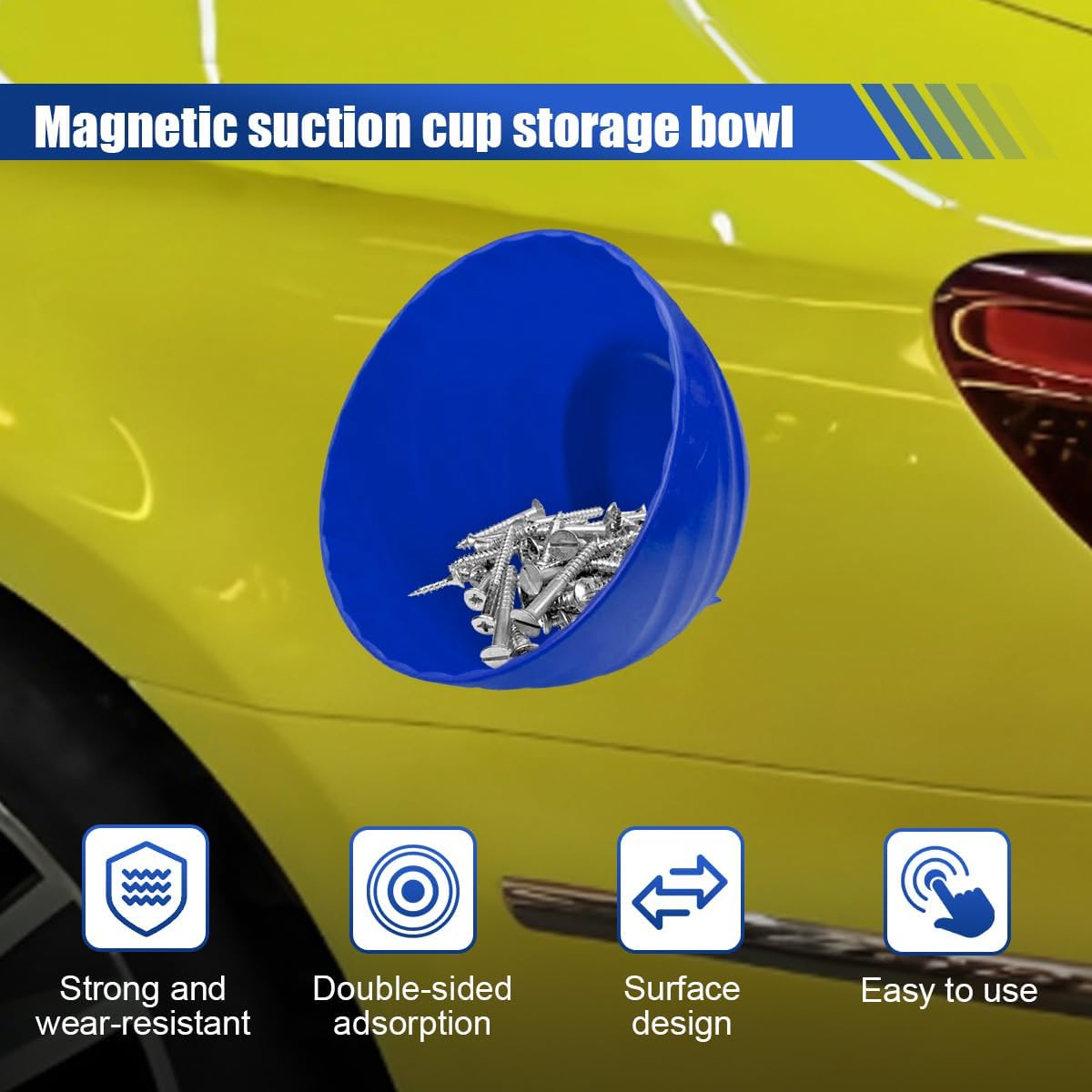 5.7 Inch Magnetic Nut Cup, Dual-Sided Magnetic Bowl, Curved Tool Tray Holds Up to 6 Lbs, Multi-Use Magneti c Parts Tray for Car Bolts Nuts Screws Small Parts Organizer(Blue) image 3