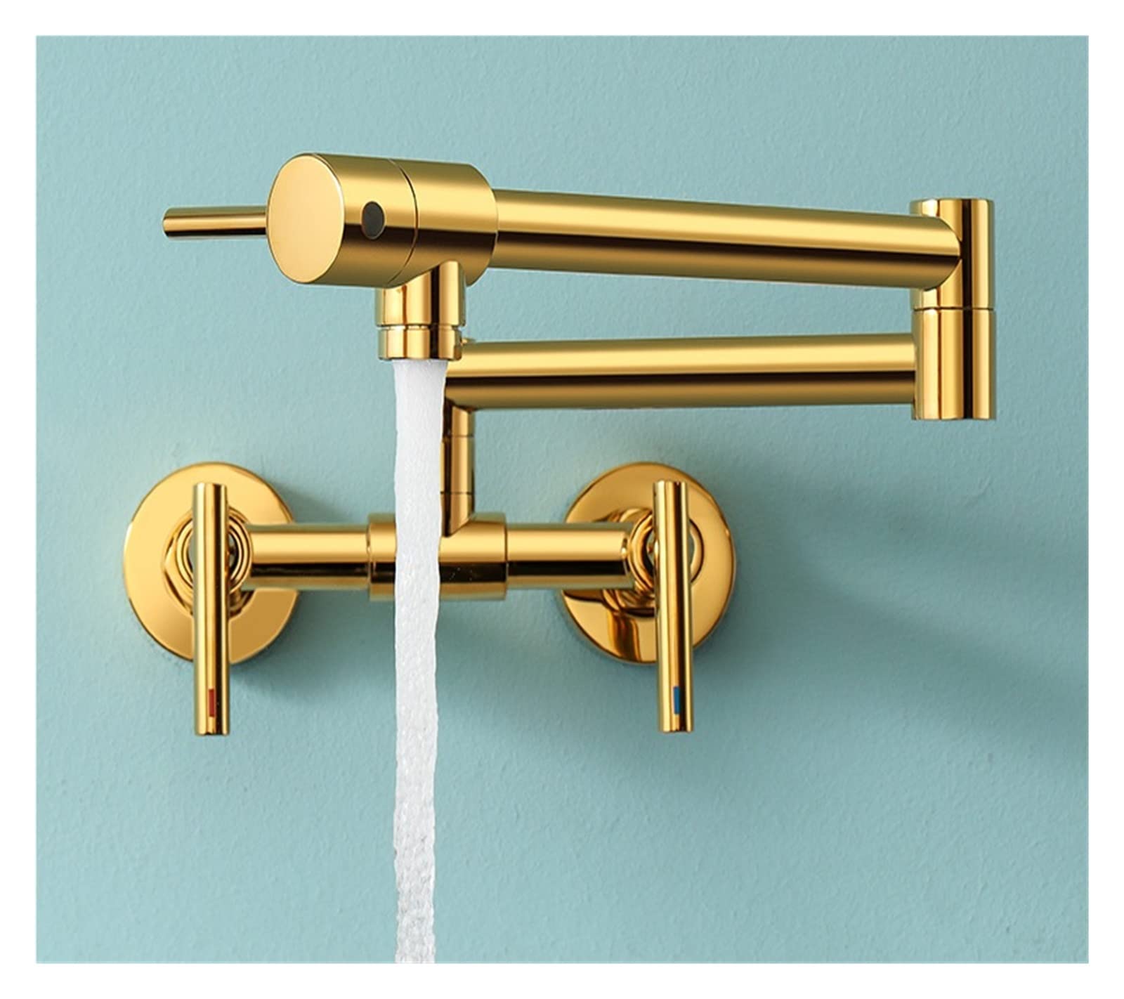 Pot Filler Faucet Wall Mounted Kitchen Mixer Solid Brass Swivel Spout Hot and Cold Water with Dual Handle Swing Arm(4)