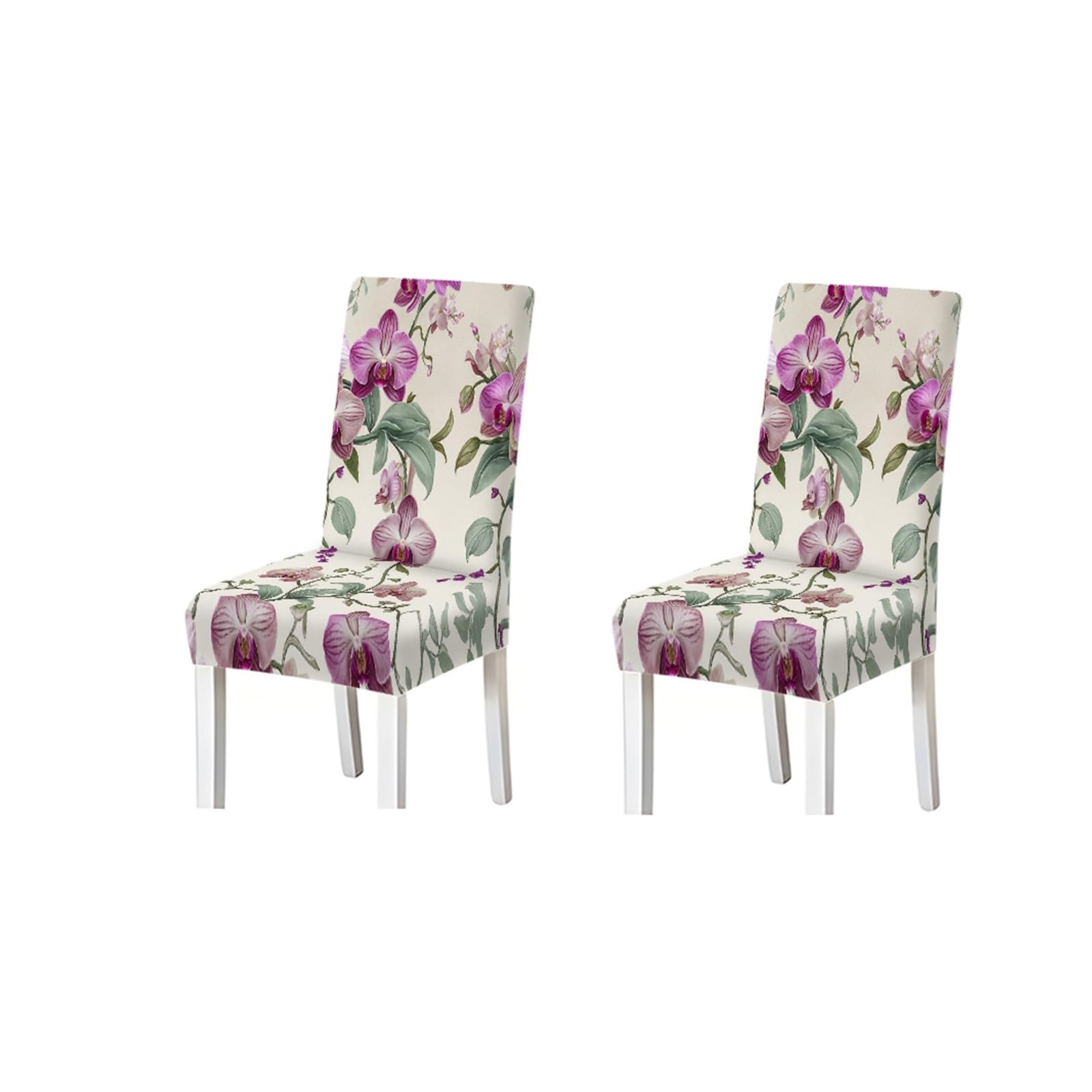 KXUAUV Elegant Purple Orchid Floral Print Stretch Dining Chair Covers, 2/4/6 PCS For Home Kitchen Party Seat Protectors for Restaurant Hotel Party(2PCS Chair cover)