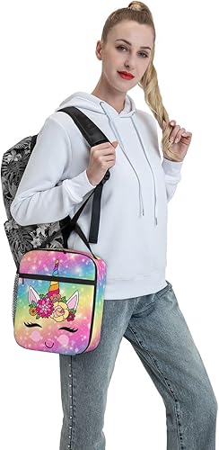 Miniatura 7 de Bonita lonchera con diseño de galaxia arcoíris para hombres y mujeres, pequeña bolsa de almuerzo para oficina, trabajo, picnic, reutilizable,