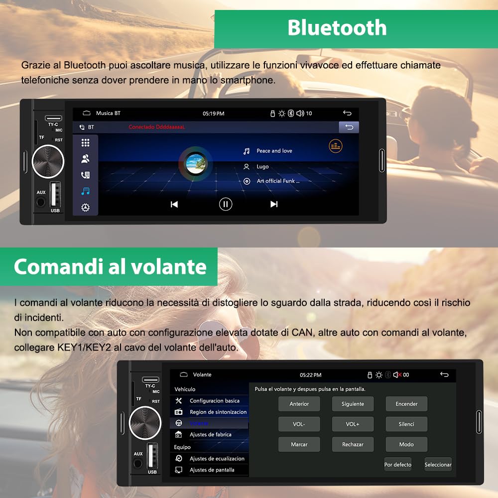 AWESAFE Autoradio 1 DIN con Schermo Inclusa la Telecamera posteriore | Car Radio con Wireless CarPlay Android Auto Bluetooth FM AUX Tipo-C