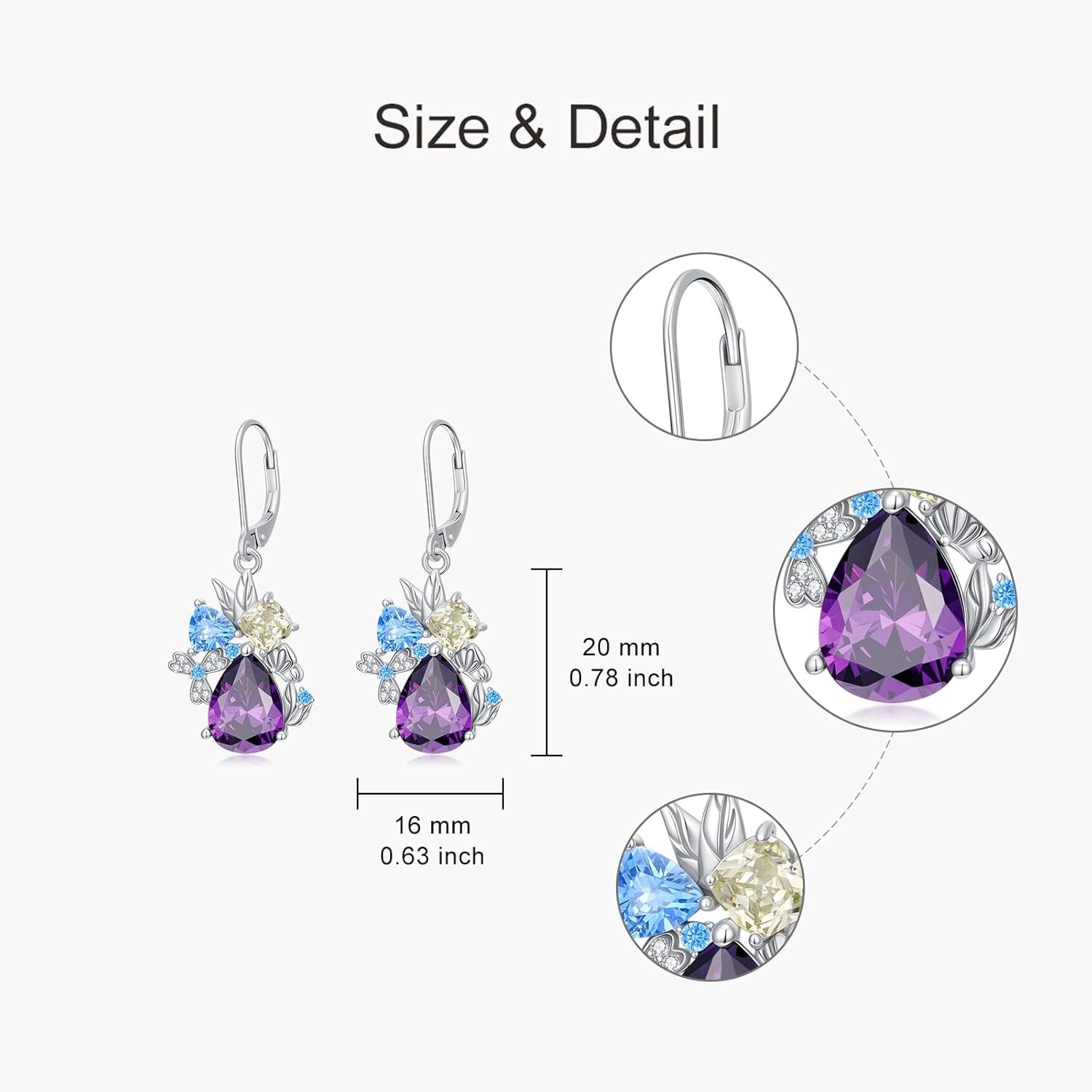 925 Sterling Silver Butterfly 5A Cubic Zirconia Dangling Earrings for Women Flower and Leaves Colorful Temperament Earrings Gifts for Mom/Friends - Image 5