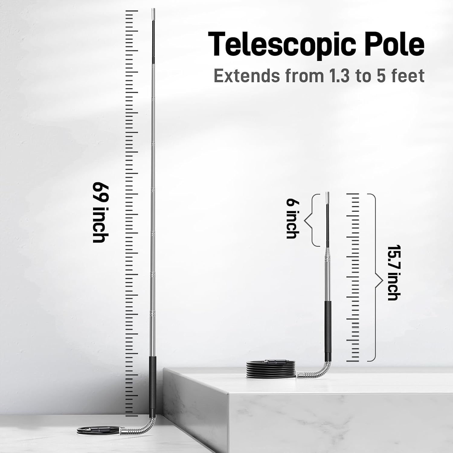 Teslong Telescopic Endoscope Inspection Camera with Screen & Light, 4.5" IPS Display Borescope with 5FT Telescoping Pole, IP67 Waterproof Inspection Camera for Ceiling, Wall, Chimney, Automotive &HVAC