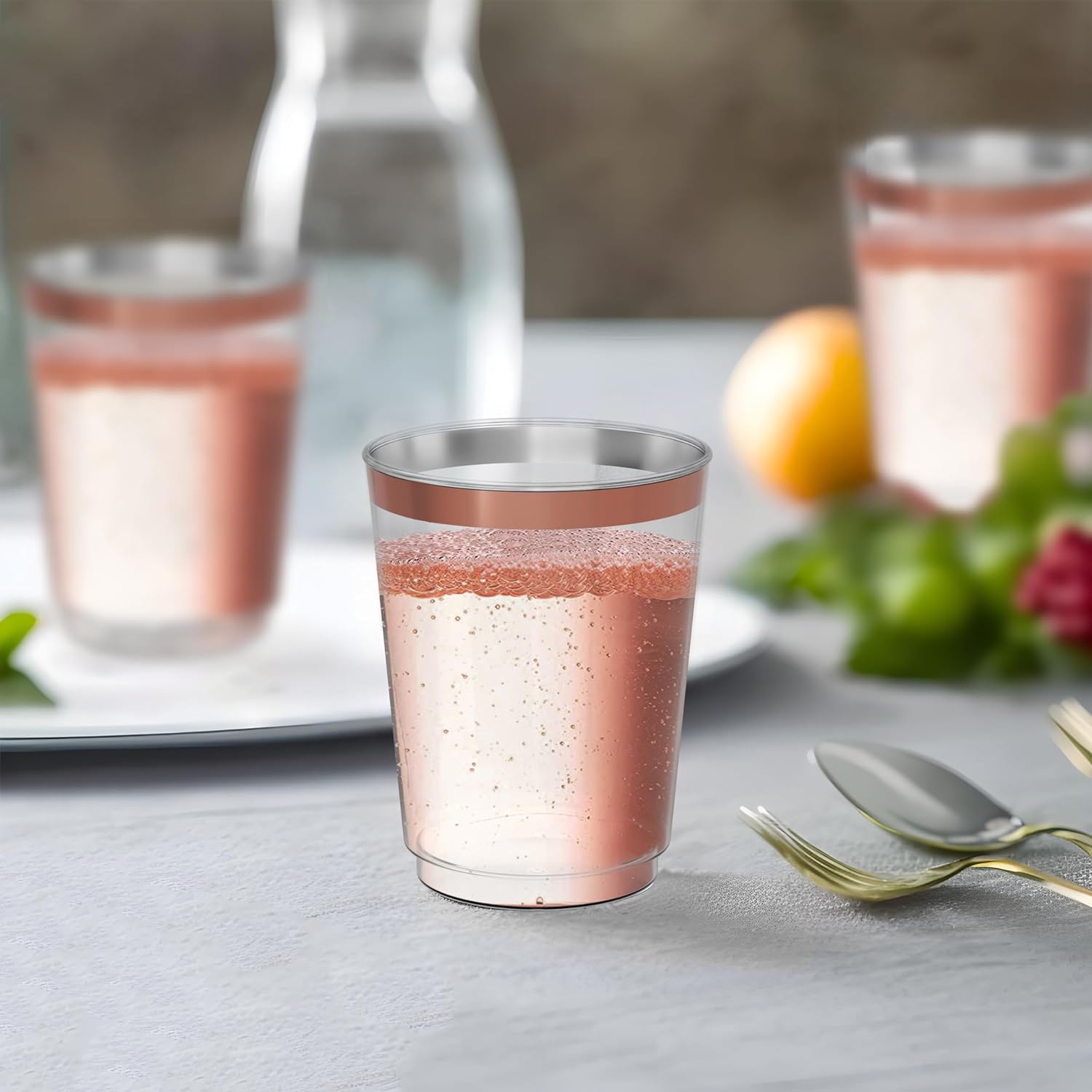 PIPITA 12 oz Hard Plastic Tumbler, Pack of 50 Clear Tumblers with Rose Gold  Rim 360ml, Reusable Elegant Party Cups - BigaMart