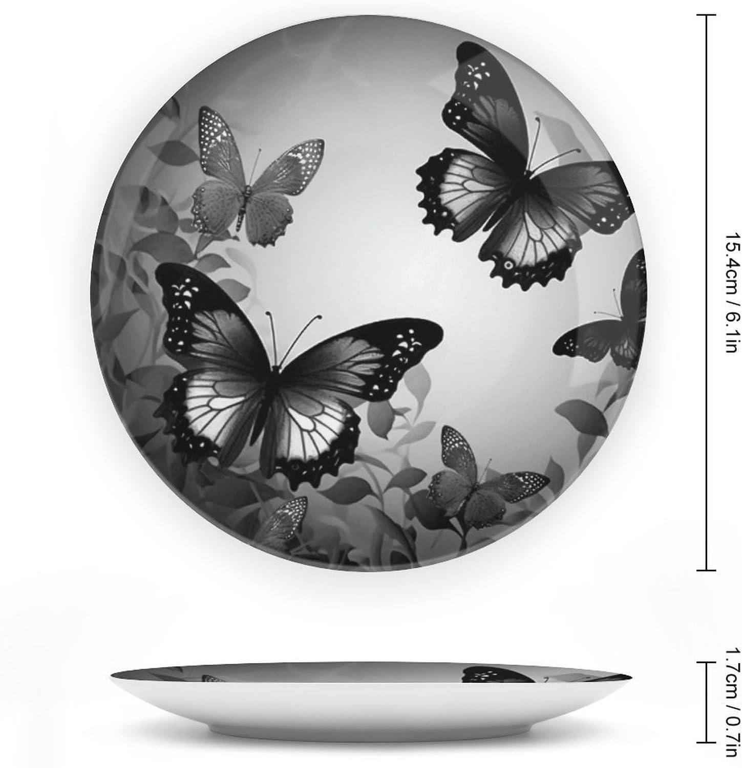 Black Gray Butterflies Bone China Decorative Plate with Stand 6inch image 2