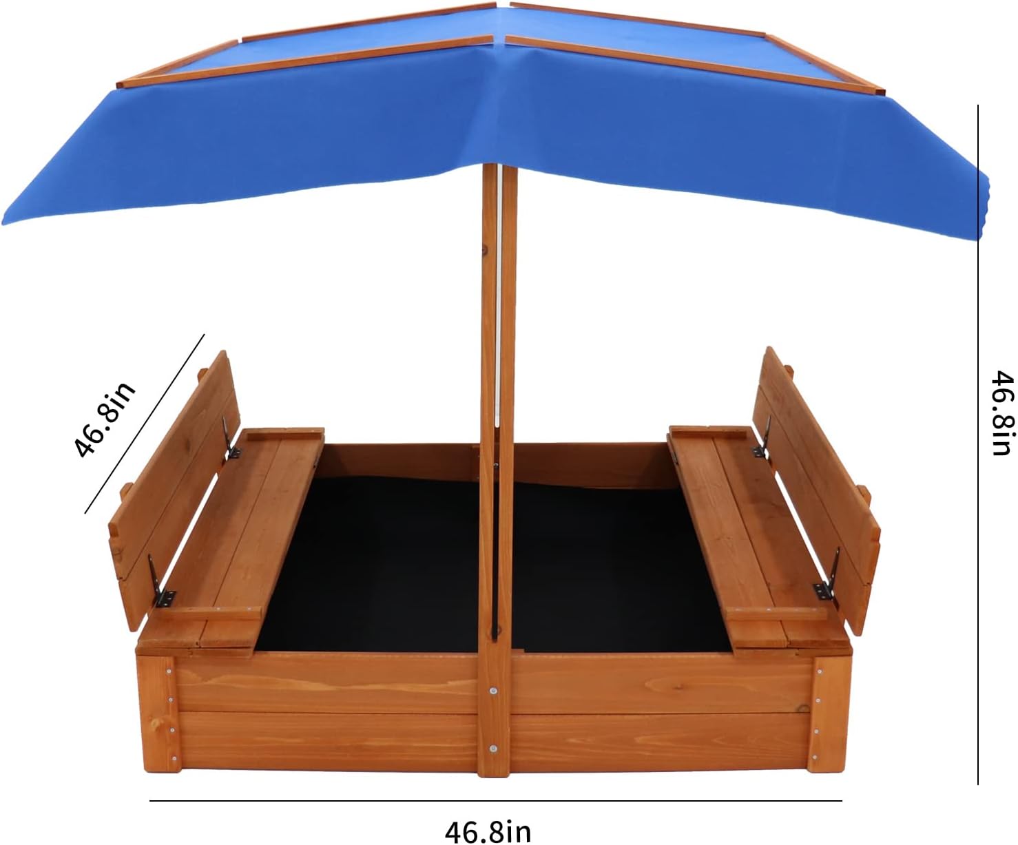 Kids Large Wooden Sandbox, Convertible Cedar Sandbox with Adjustable Canopy & 2 Foldable Bench Seats, Sand Protection, Bottom Liner - Sand Pit for Beach, Garden, Patio, Outdoor (47x47Inch)