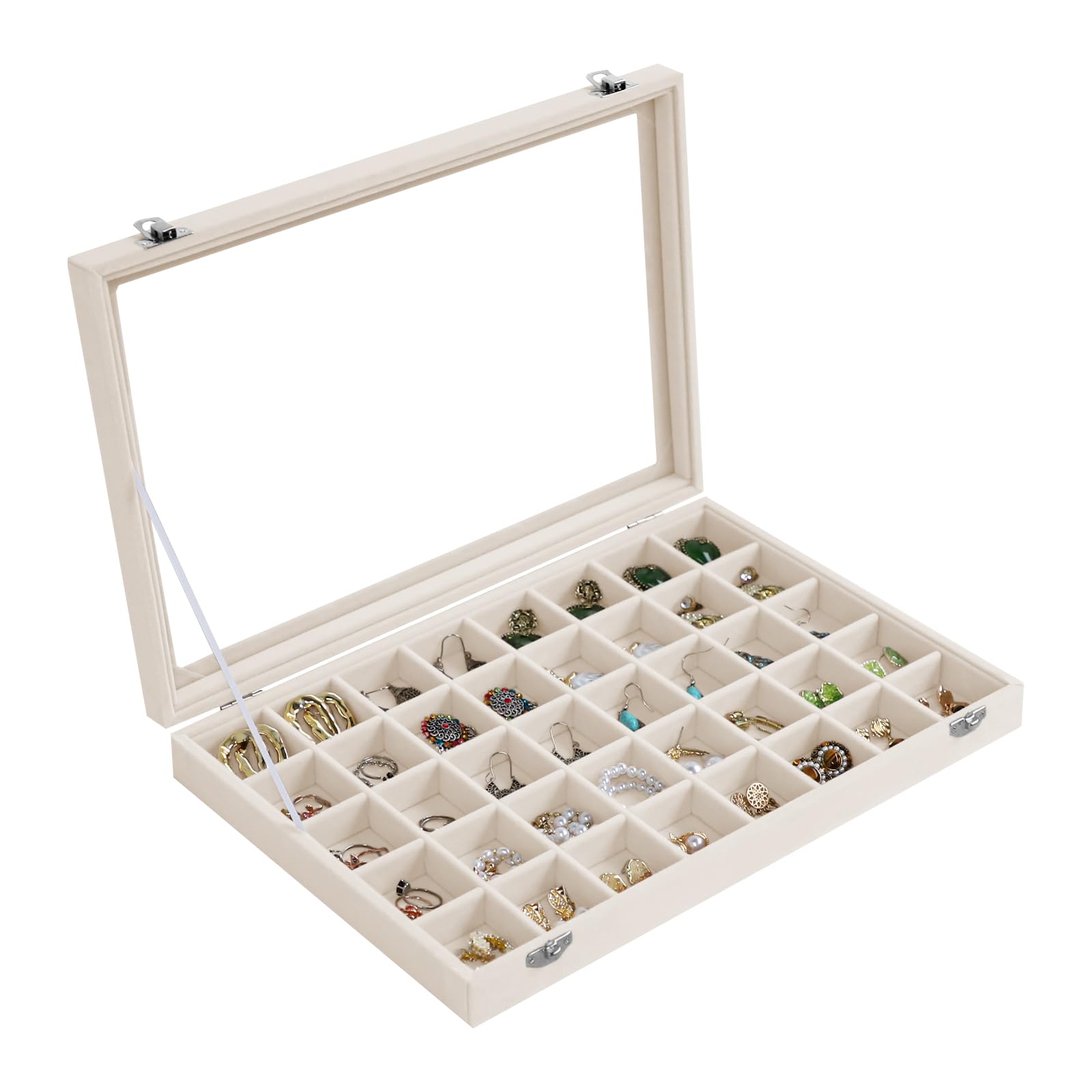 Stratalife Jewelry Organizer 40 Grid Jewelry Trays with Dust-proof Lid Velvet Earring Organizer Ring Holder Accessories Box Necklaces Earrings Storage