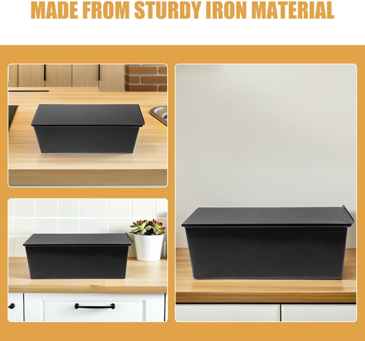 Non-stick Rectangular Bread Baking Pan 2pcs Metal Loaf Pans with Lid 900g Toast Mold for Oven Baking Homemade Bread and Small Loaf Cakes