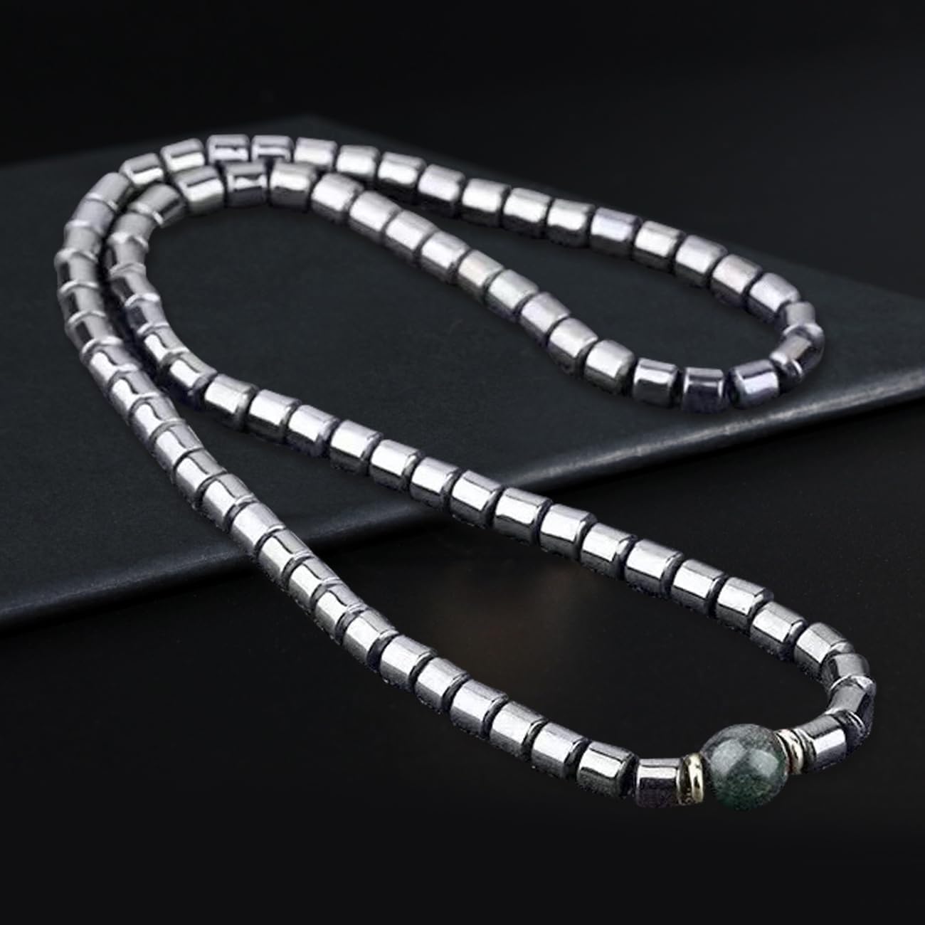 Terahertz Stone Necklace Terahertz Neck Chain Magnetic Clasp Reduce Pressure Alleviate Stress and Anxiety for Promote Health Round Bead Pendant Necklace Jewellery Gifts for Women Man Necklaces Gifts