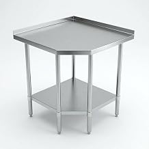 Stainless Steel Corner Work Table 30" x 30" with Backsplash & Galvanized Undershelf, 5-Leg Support Commercial Prep Table for Restaurant Kitchen
