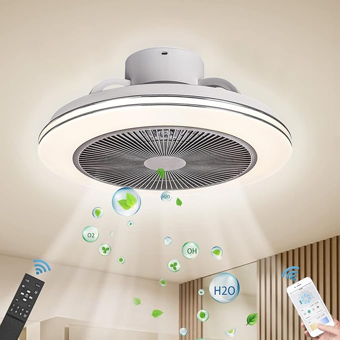 KZT LED Plafondventilatoren met Lamp Afstandsbediening Luchtreiniger Dimbare Stille Plafondventilator met verlichting en APP Modern Omkeerbaar 6 Windsnelheid voor Slaapkamer Woonkamer Eetkamer Fan Light