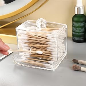 Transparent Cotton Swab Holder Acrylic QTip Storage Cosmetics Makeup Holder Box Bathroom Containers Organizer for Desk Accessories Organize