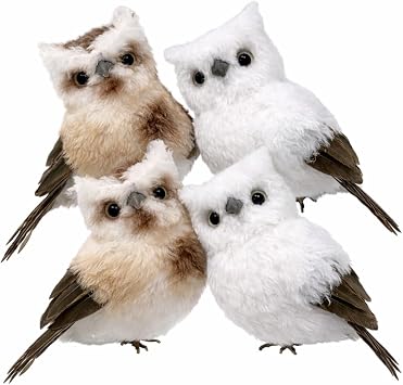 BANBERRY DESIGNS Owl Clip-On Ornaments Set of 4 Decorative Owls for Tree Wedding Party Christmas Crafts Feathered Owl Decorations 5 Inch Woodland Decor