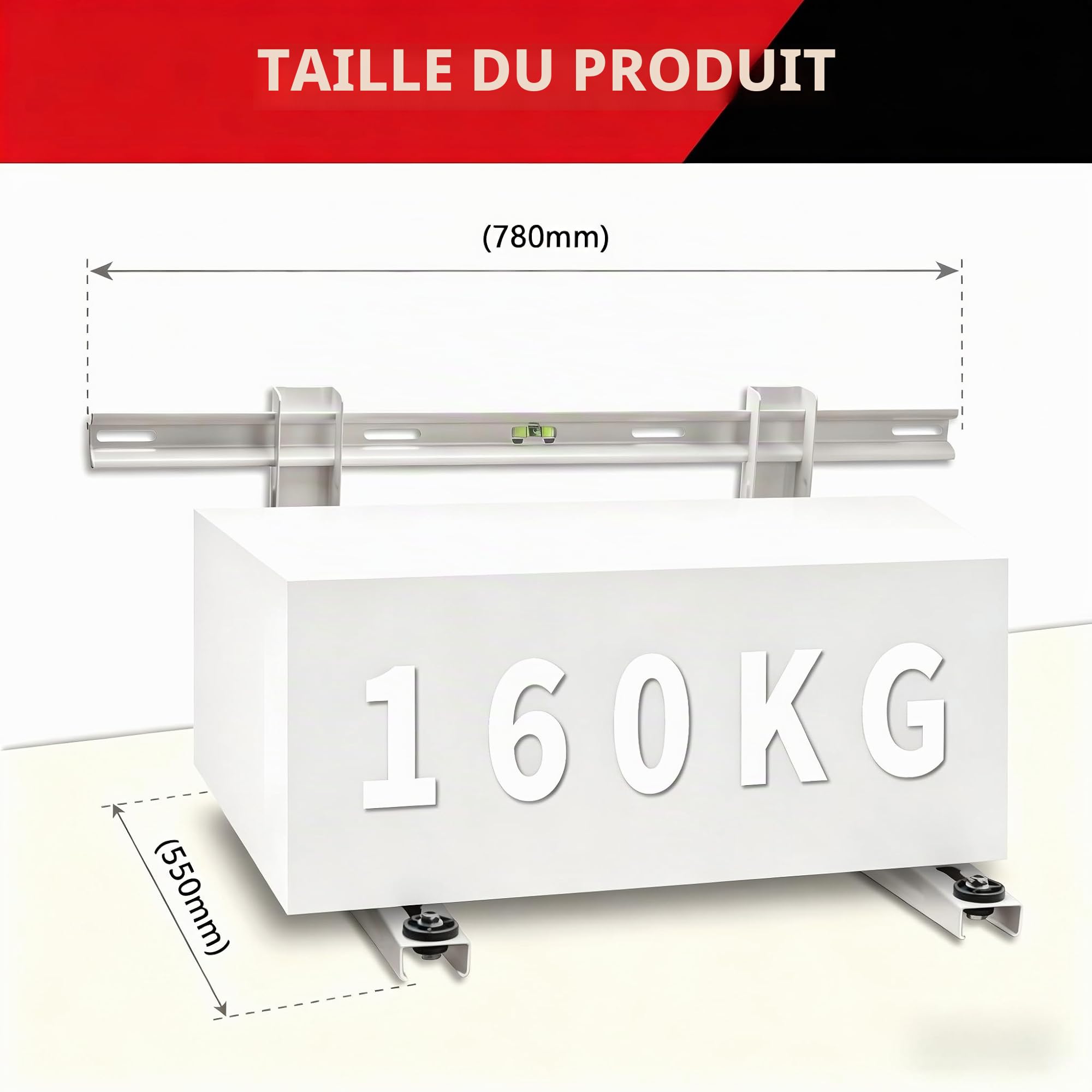 Wostore Support mural universel pour appareil extérieur de climatisation 550 mm 9000-36000 BTU jusqu'à 160 kg, console murale pour climatisation split et pompe à chaleur robuste et stable (blanc 550