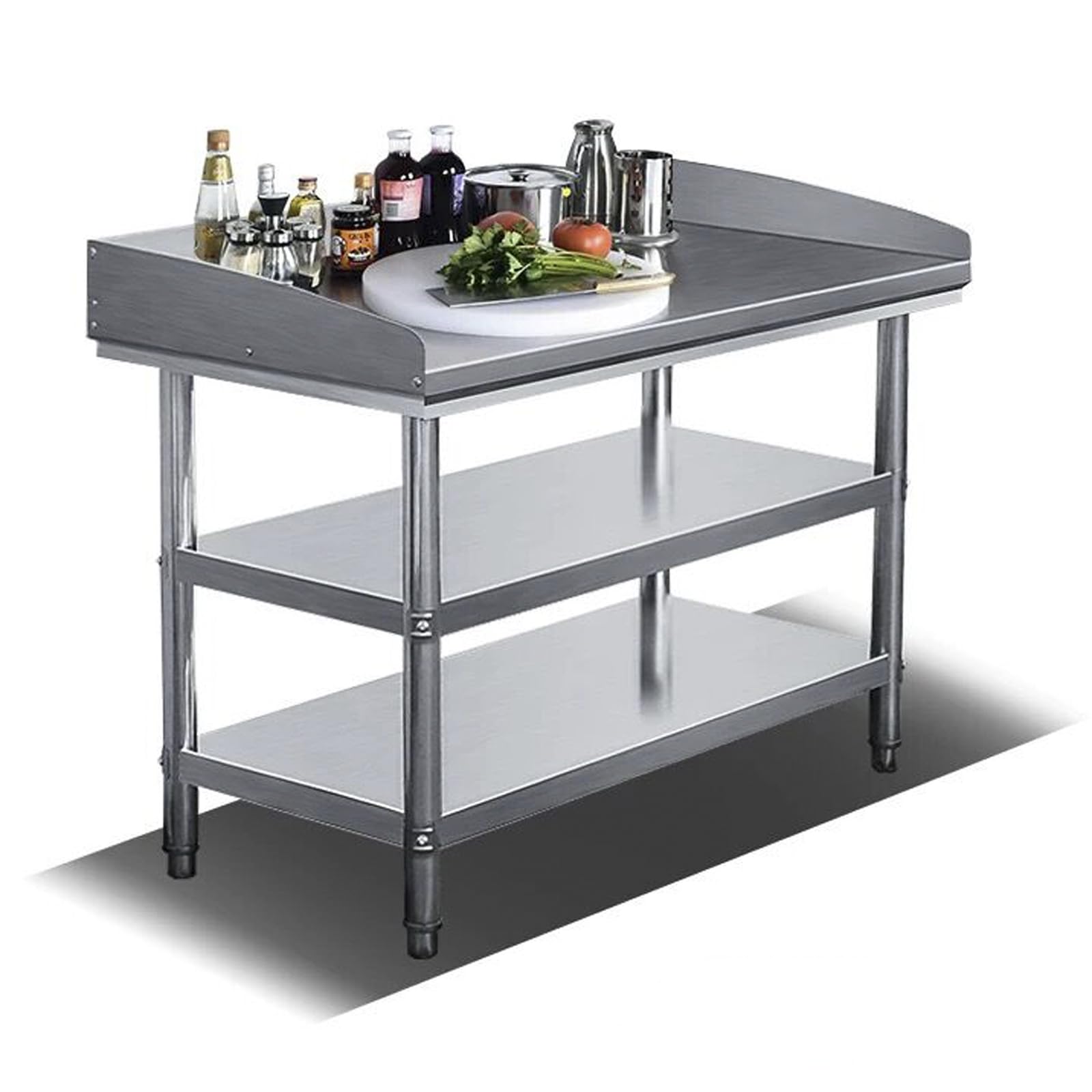 Tavolo da Lavoro in Acciaio Inox A 3 Ripiani,Tavolo di Preparazione Alimenti per Cucina con Alzatina,Banco da Cucina con Alzatina per Ristorante,Hotel, Garage,Magazzino,80x50CM/31.5x19.7IN