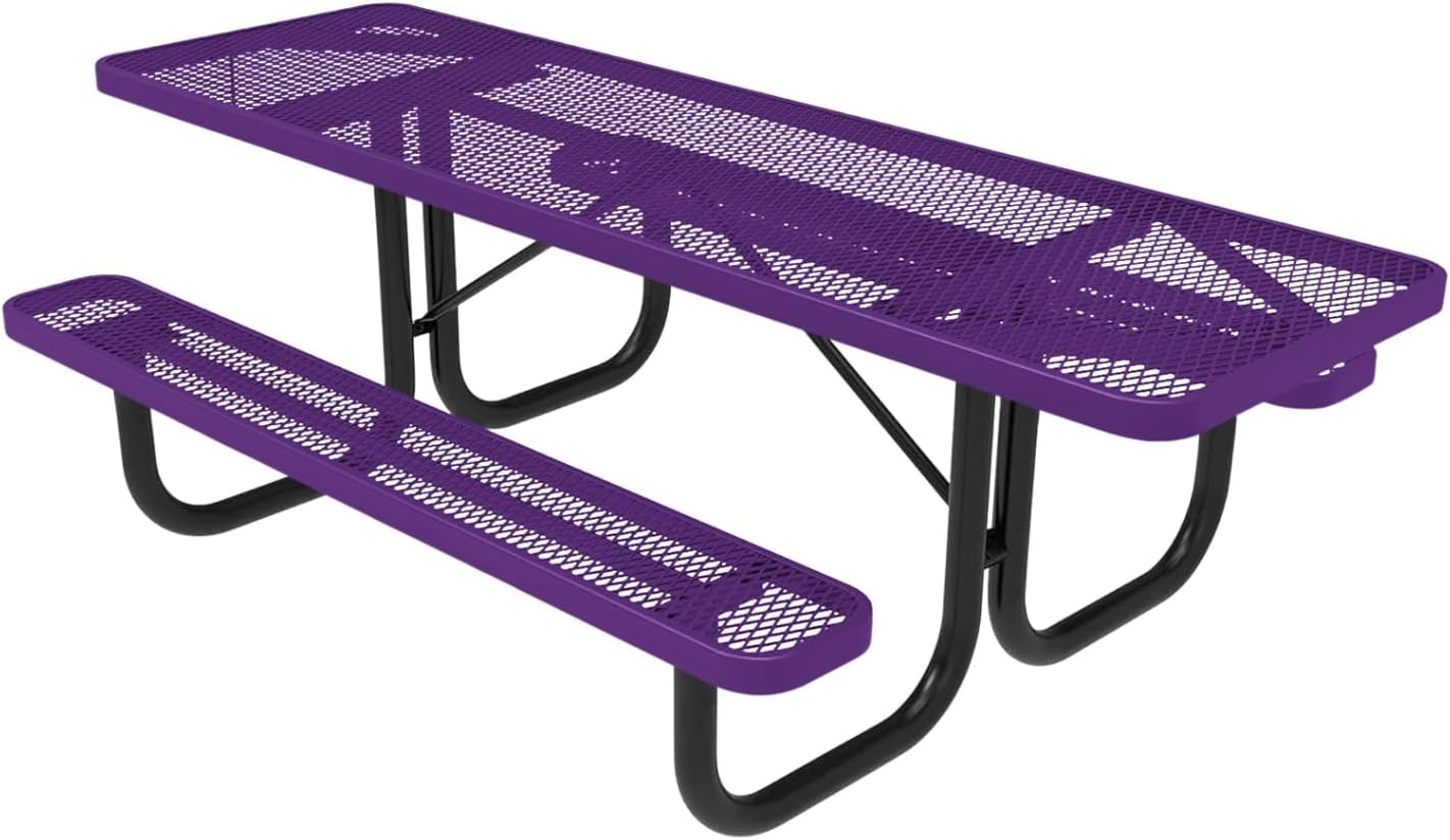 COATEDOUTDOORFURNITURE Heavy-Duty Portable ADA-Compliant Outdoor Picnic Table, Expanded Metal Patio Dining Furniture Made in America (8ft Rectangular, Both-Side Handicap, Purple)