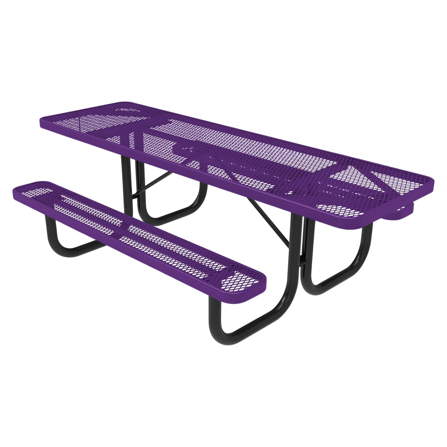 COATEDOUTDOORFURNITURE Heavy-Duty Portable ADA-Compliant Outdoor Picnic Table, Expanded Metal Patio Dining Furniture Made in America (8ft Rectangular, Both-Side Handicap, Purple)