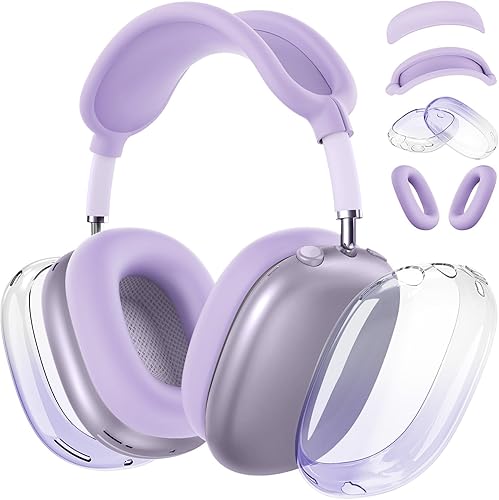 Miniatura 35 de [4 en 1] Funda de silicona para AirPods Max, funda transparente de TPU suave para los oídos, funda para almohadilla para los oídos, funda para la