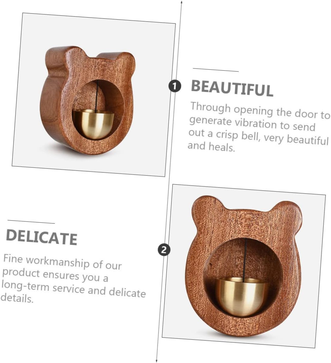 2pcs Wooden Bell Wood Fridge Magnet Ornaments Shopkeeper Door Chime Wood Shopkeepers Bell for Door Iron Household Decor Door Wind Bell Decor Dinner Party Accessories Metal Business