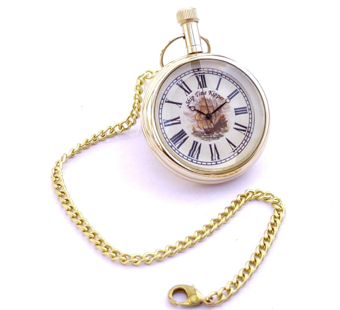 Royal Gold Brass Ship Time Kipper Antique Pocket Gandhi Watch Royal Look Indian Handicraft Gift Item-image-31