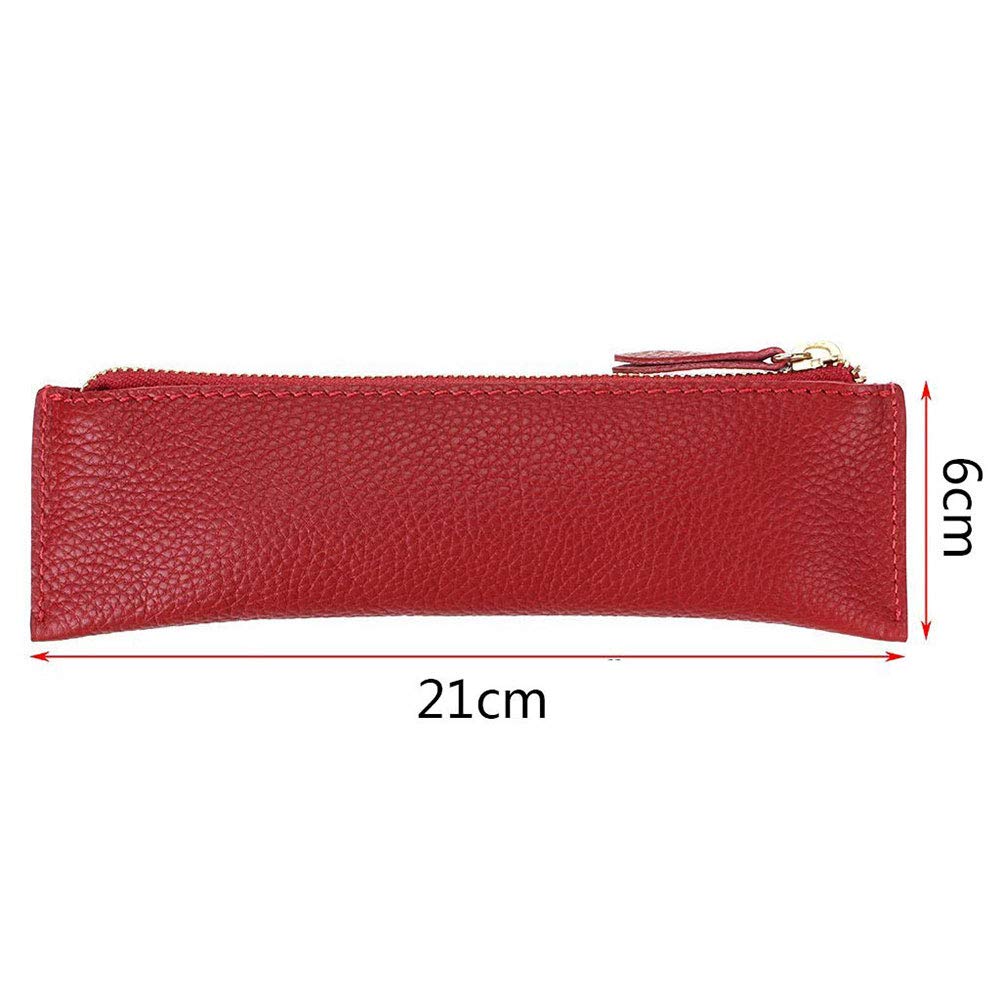 2 Astucci In Pelle Sottili Con Cerniera – Vintage, Portatili, Per Trucco, Occhiali O Monete, 20,5×5×1,7 Cm (Nero E Rosso Vinaccia)