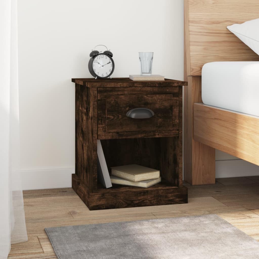 SXZenSpace 2 Pack Smoked Oak Bedside Cabinets 39 x 47.5 cm Engineered Wood Nightstand Slimline Storage Chest with Drawer for Bedroom, Living Room and Corridor