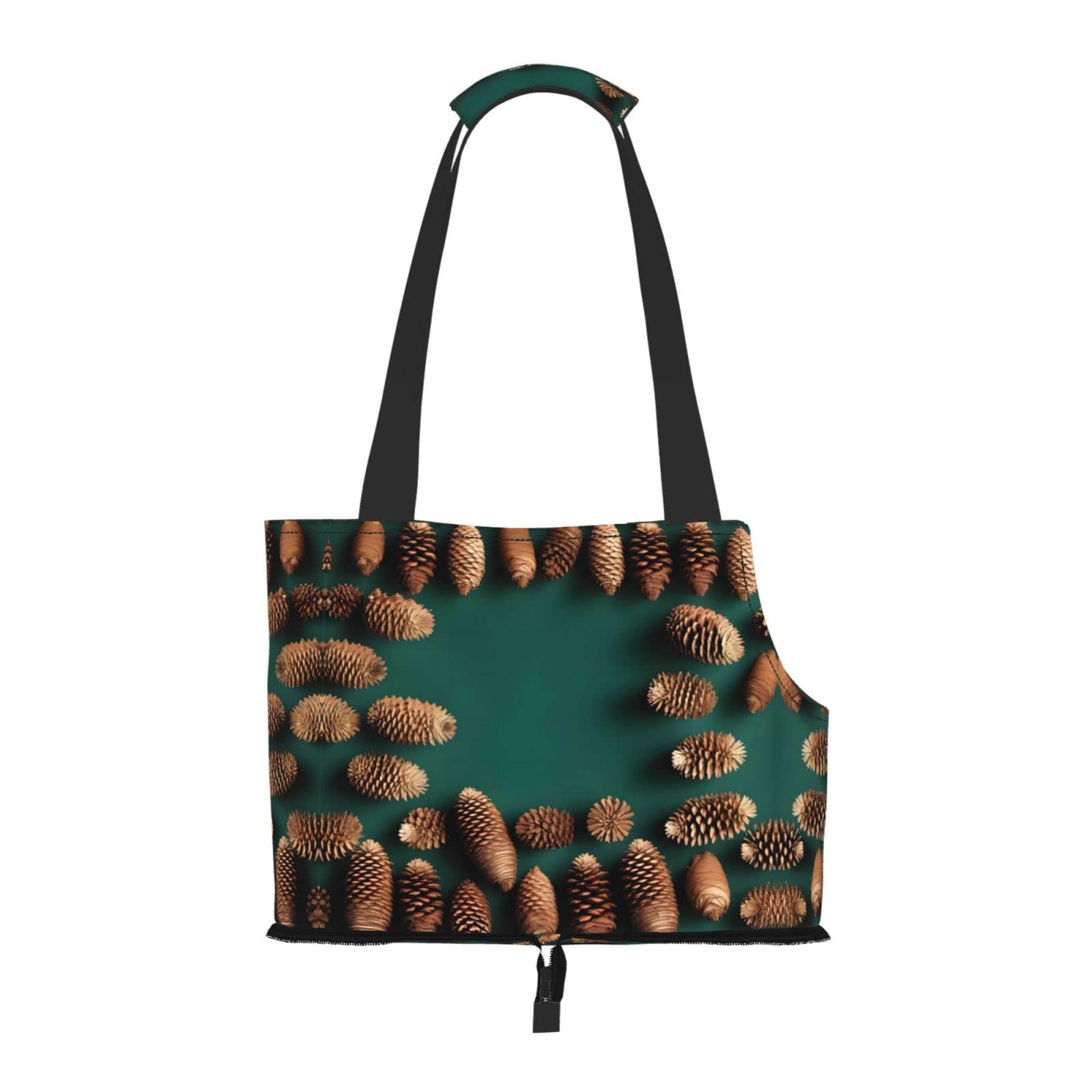Pine Cone Border Pet Tote Bag - Waterproof and Wear-Resistant Portable Shoulder Bag for Small Dogs and Puppies