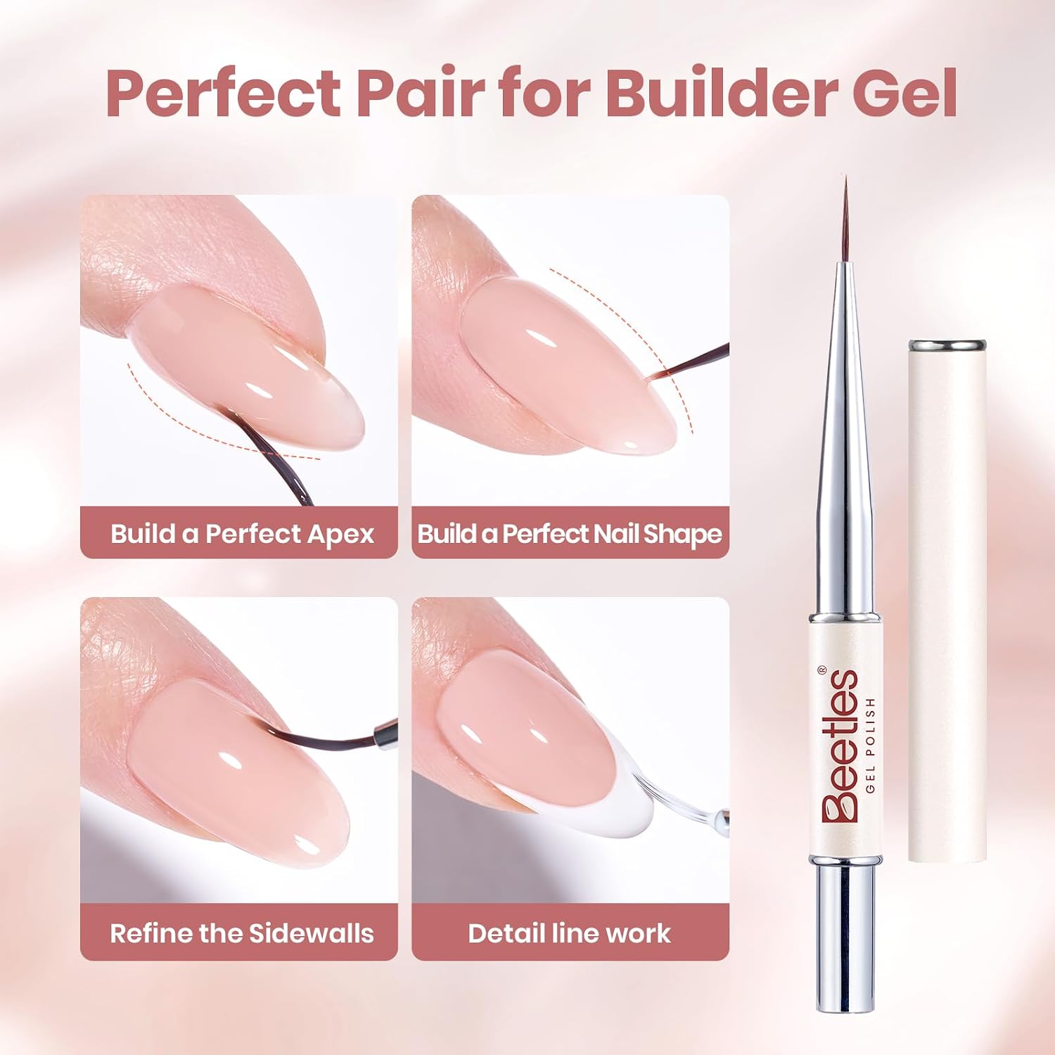 Beetles Builder Gel for Nails Nude Pink TPO & HEMA-Free with Nail Art Brush