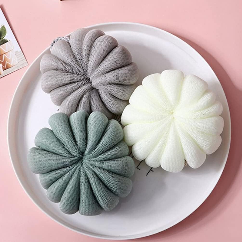 Beaupretty 4PCS Pumpkin Bath Shower Loofah Sponge Mesh Pouf Shower Ball Exfoliating Shower Sponge Loofa Loufa Puff Scrubber for Men Women Bathroom
