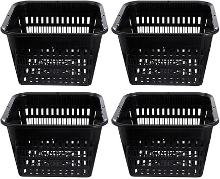 Kisangel 4pcs Aquatic Plant Basket Square Hydroponic Baskets Plastic Slotted Mesh Pond Planting Pots Plastic Net Cups for Balcony Garden,Black