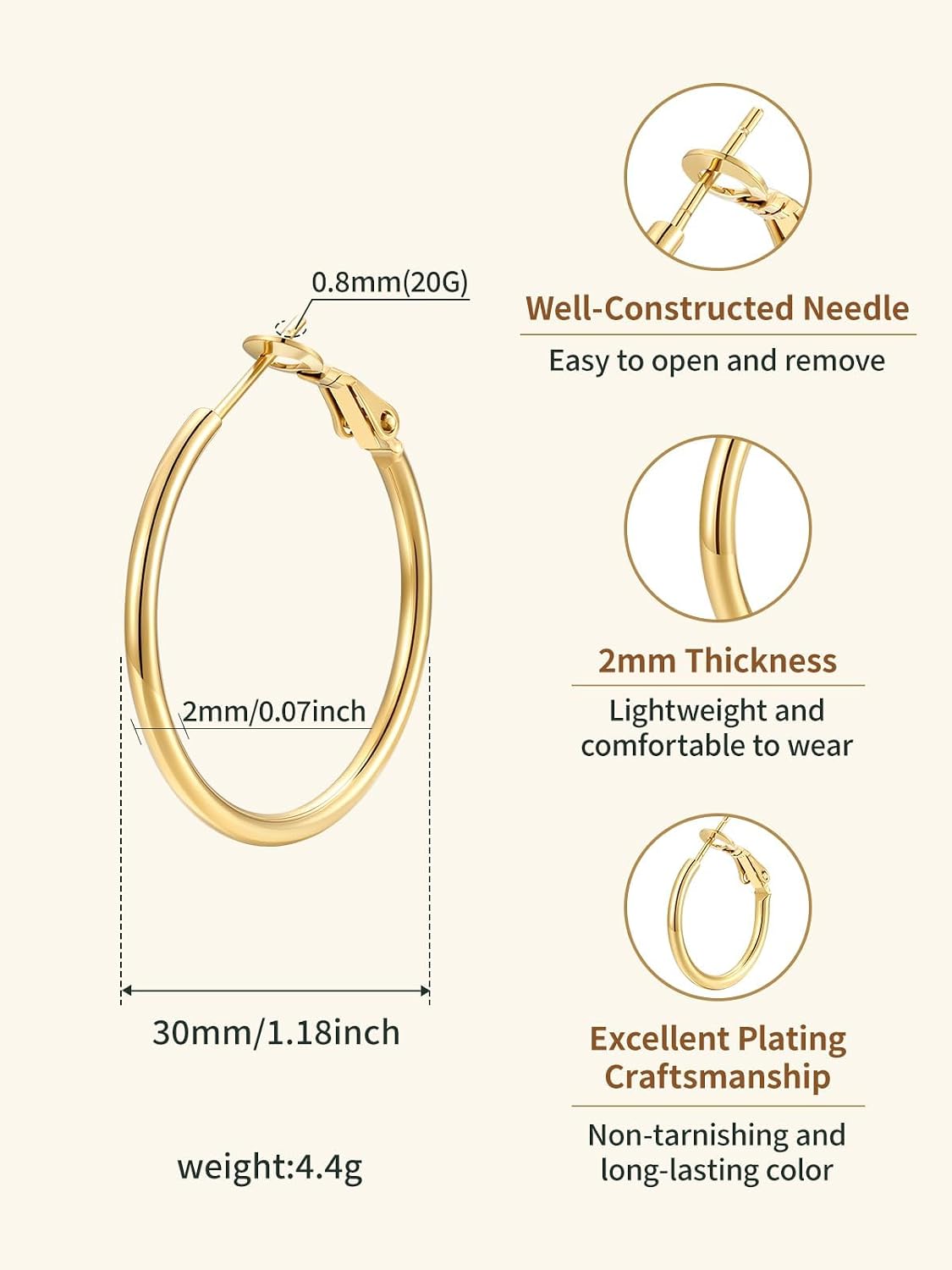 FindChic Silver/Black/Gold Plated Hoop Earrings for Women, 2mm Thin Stainless Steel Hoops from 20mm to 100mm, Lightweight Hypoallergenic Jewelry Gift for Her, with Gift Box
