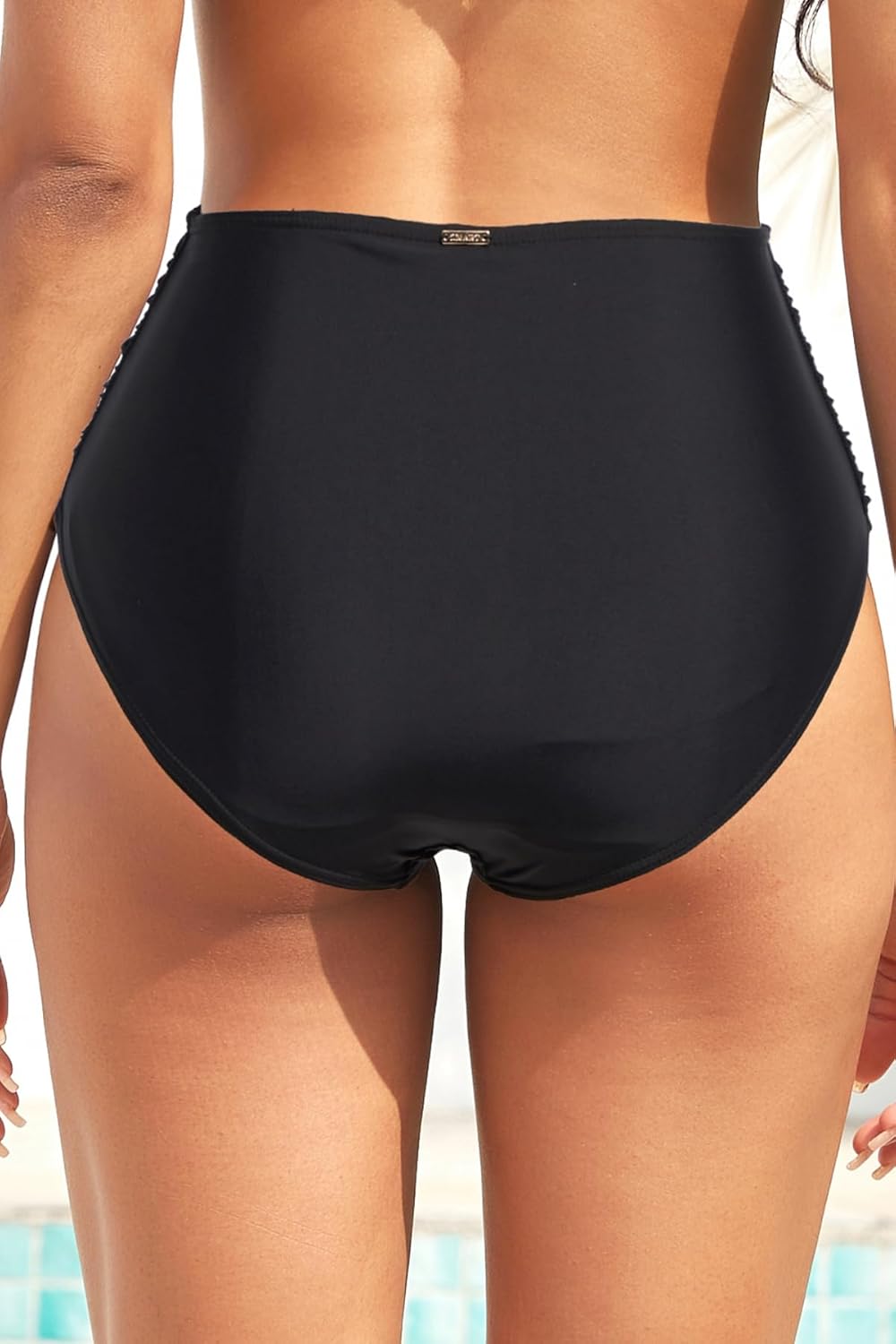 Zmart Women High Waisted Bikini Bottoms Tummy Control Full Coverage Swim Bottom Front Ruched Bathing Swimsuit - Image 2