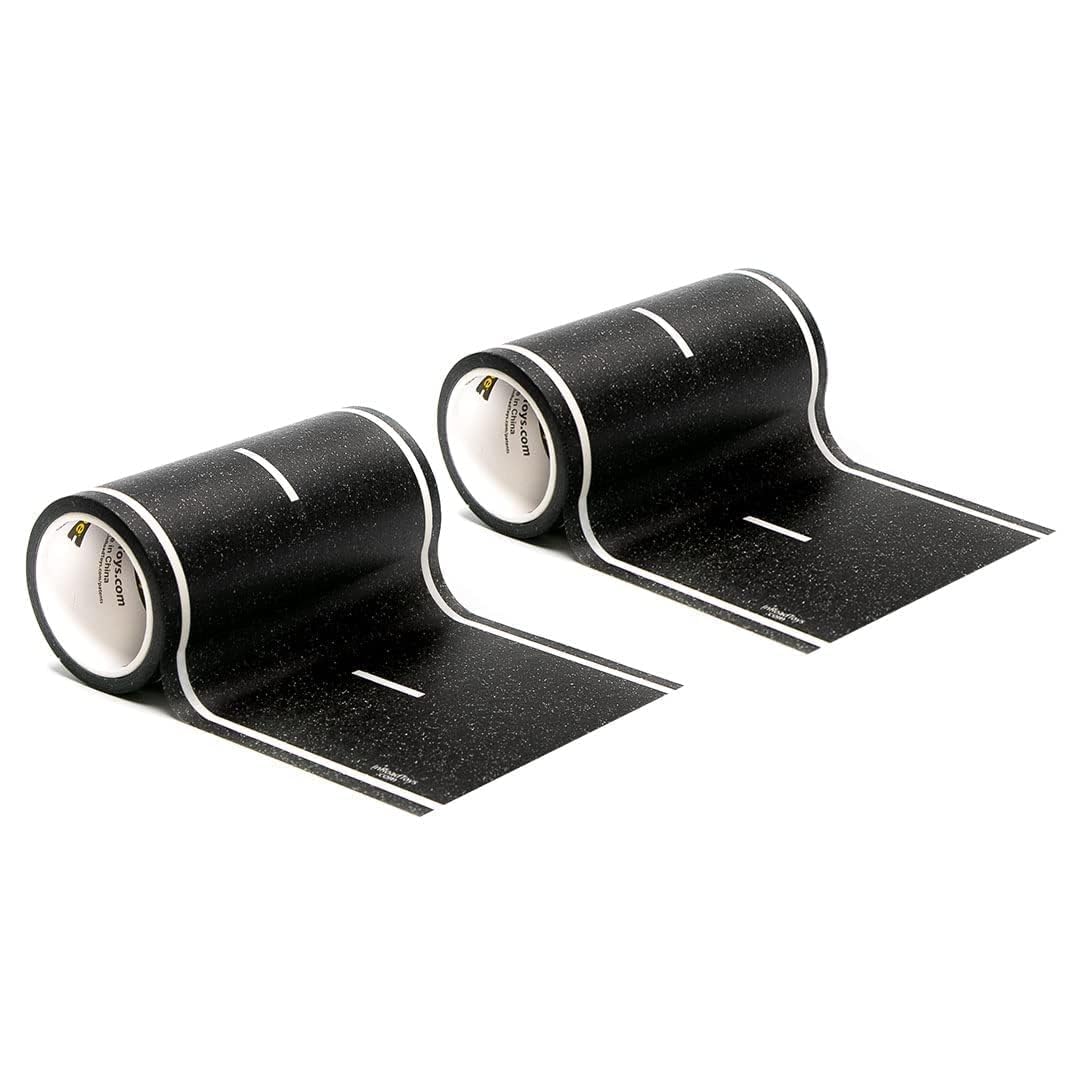 PlayTape road tape roll and toy car on wooden floor | Mubboo
