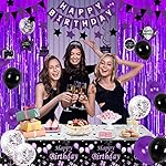 Purple and Black Party Decorations for Women Girls, Purple Birthday Decorations for Her, Happy Birthday Banner Bday Party Supplies with Fringe Curtains, Tablecloth, Balloons, Swirls, Pennant Flag - Image 2