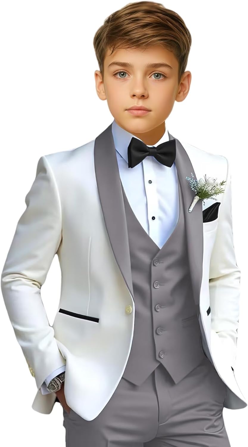 Boys Suits Kids Formal Wedding Tuxedo Slim Fit Suit for Toddler Boy Blazer Vest Pants Set Dress Clothes