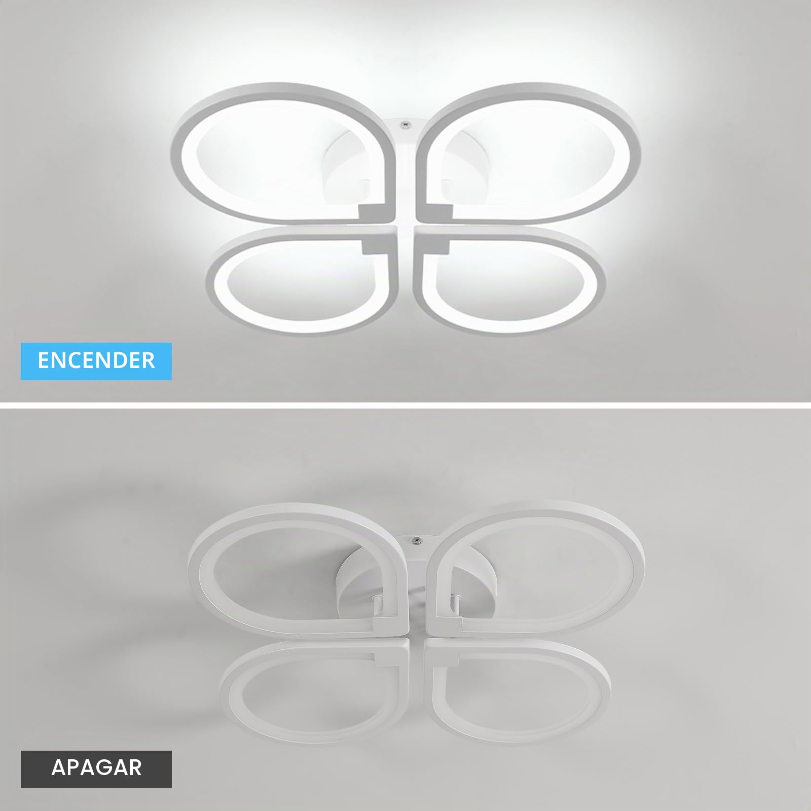 Comely Luz de techo led cuatro pétalos, lámpara de techo 40W 4500LM, luz de techo moderna creativa para sala de estar cocina baño dormitorio pasillo, blanco frío 6500K, diámetro 57cm, blanco