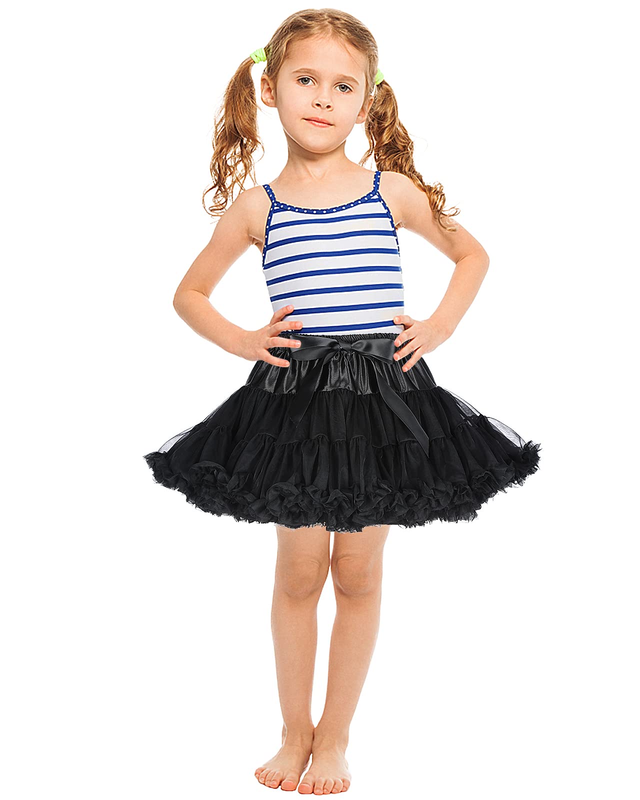 Falda de tutú para niña, falda de ballet mullida, Negro, Large