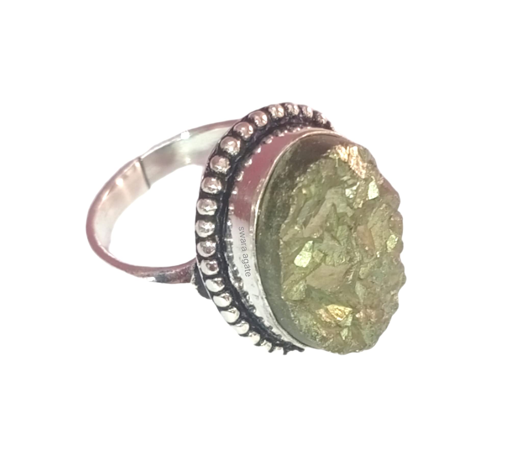 Swara AgatePERU Pyrite DRUZY Cluster Ring, Crystal for Wealth, Prosperity, Abundance..for men &women