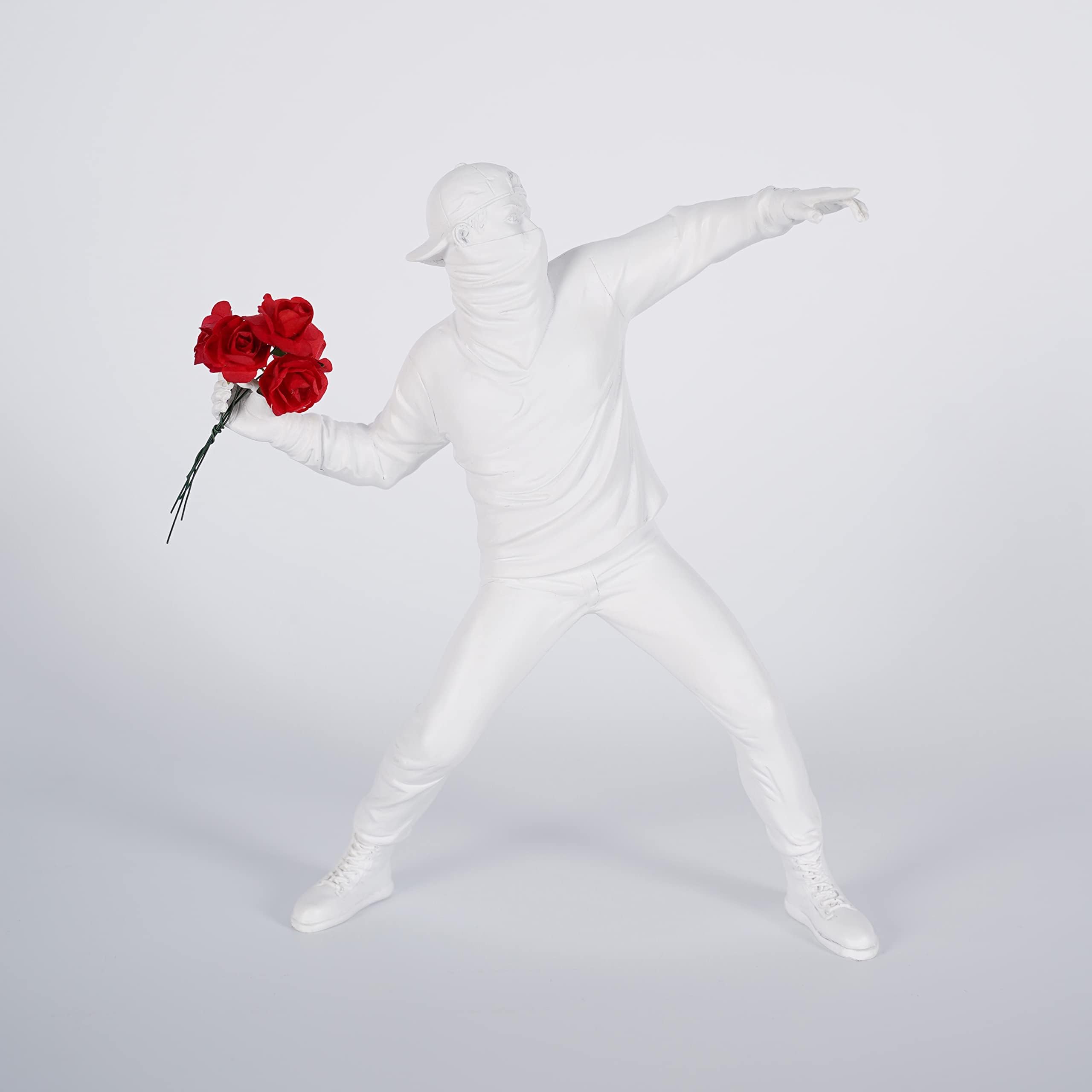 Flower Thrower Sculpture,Resin Statue for Home Decor, Modern Decorative Figurines for Living Room,Office Desk Bookshelf Small Figurines Decoration,Art Ornament Collection (White)
