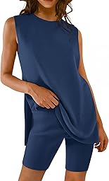 Set di 2 pezzi da donna, elegante, estivo, senza maniche, 2 pezzi, corto, casual, sportivo, alla moda