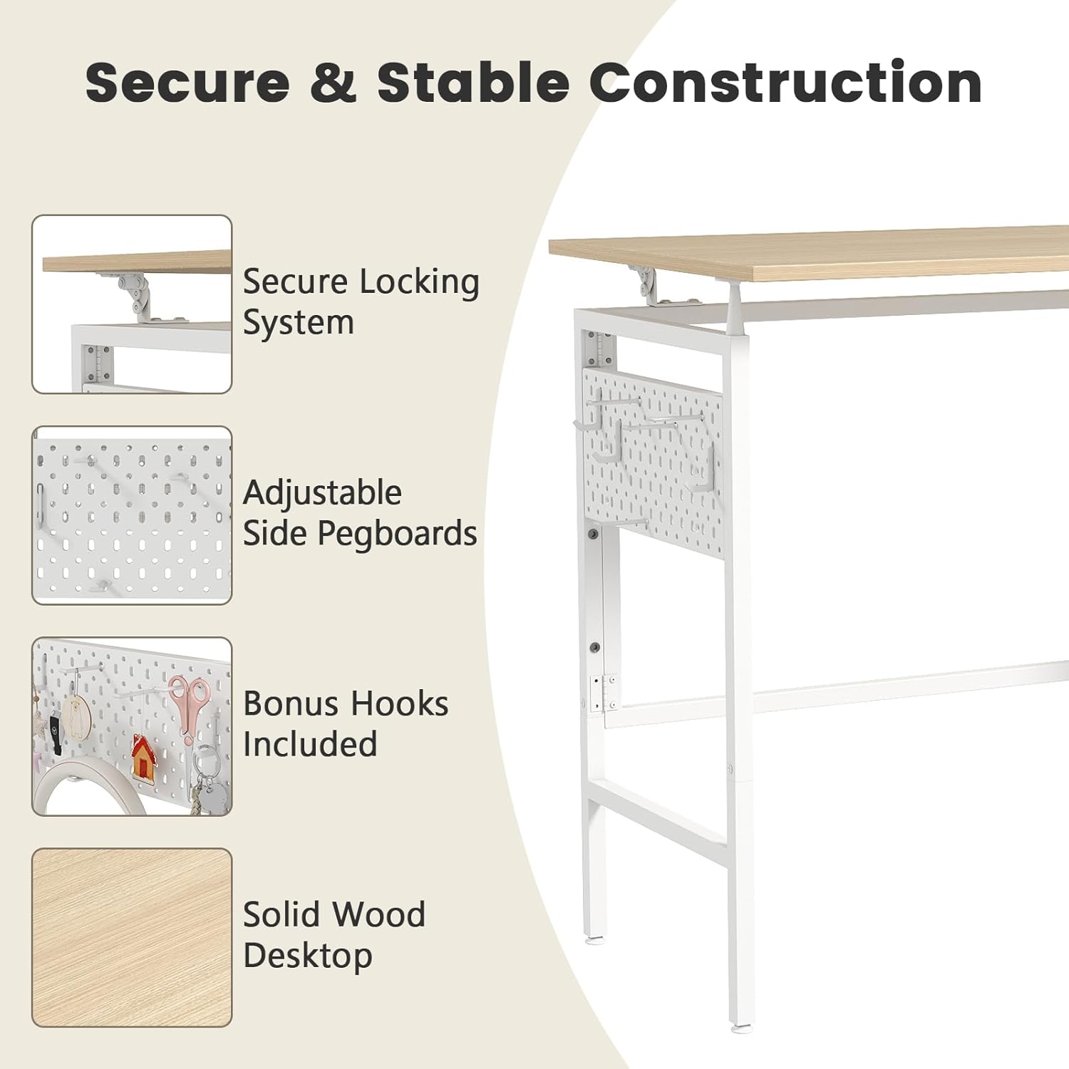Hadulcet 31'' Foldable Desk, Small Desk with 2 Adjustable Pegboards, Computer Desk for Bedroom or Apartment, Portable Folding Desk for Home Office Work & RV, Folding Desks for Small Spaces, Oak